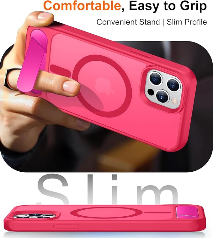 Magnetic Compatible with iPhone 12 Case & iPhone 12 Pro Case, [Built-in Invisible Kickstand][Compatible with MagSafe][Military Grade Shockproof] Slim Translucent Matte Phone Case 6.1"