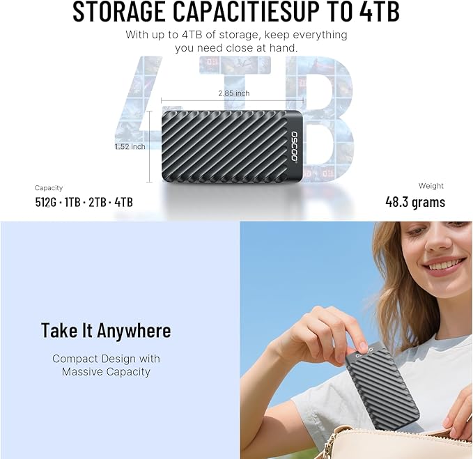 512GB External Hard Drive, Up to 2100MB/s, USB 3.2 Gen 2 Portable SSD, External Solid State Drive for Mac, Windows PC, Laptops, Gaming, iPhone — Ideal for File Backup, Content Creators & Videographers
