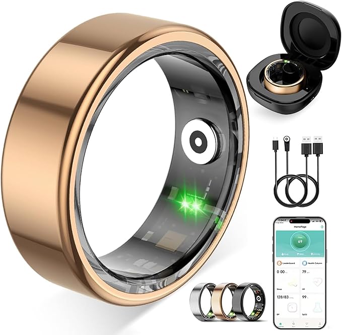 Smart Ring for Women Men,No Subscription Fee,Fitness Tracker Ring with Heart Rate, Sleep Monitoring, Blood Oxygen, Step Counting for iOS and Android, Waterproof(Rose Gold, 6)
