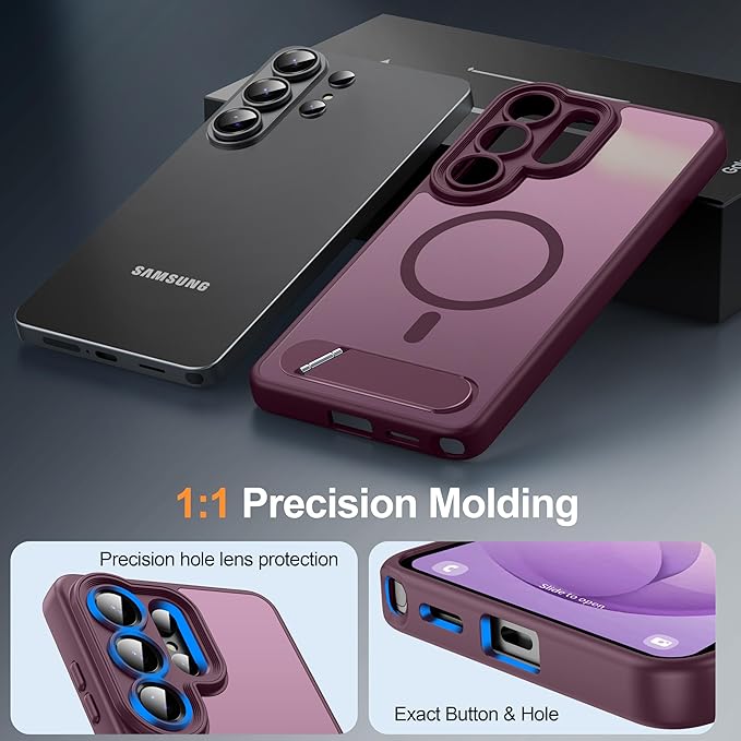 Magnetic for Samsung Galaxy S26 Ultra Case, [Compatible with MagSafe][Full Camera Protection][Built-in Invisible Kickstand] Translucent Matte Phone Case for S26 Ultra 6.9" - Wine Red