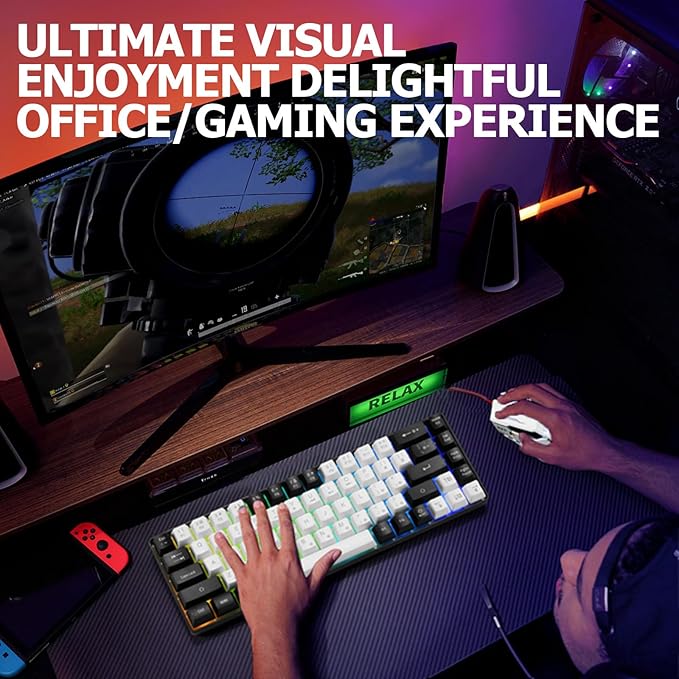 Wired 60% Gaming Keyboard and Mouse Combo, Ultra-Compact 61 Keys RGB Backlit Mini Keyboard, Lightweight 3200 DPI Optical, Wired Gaming Set for Windows,PC, MAC PS5 Xbox Gamer(White-Black)