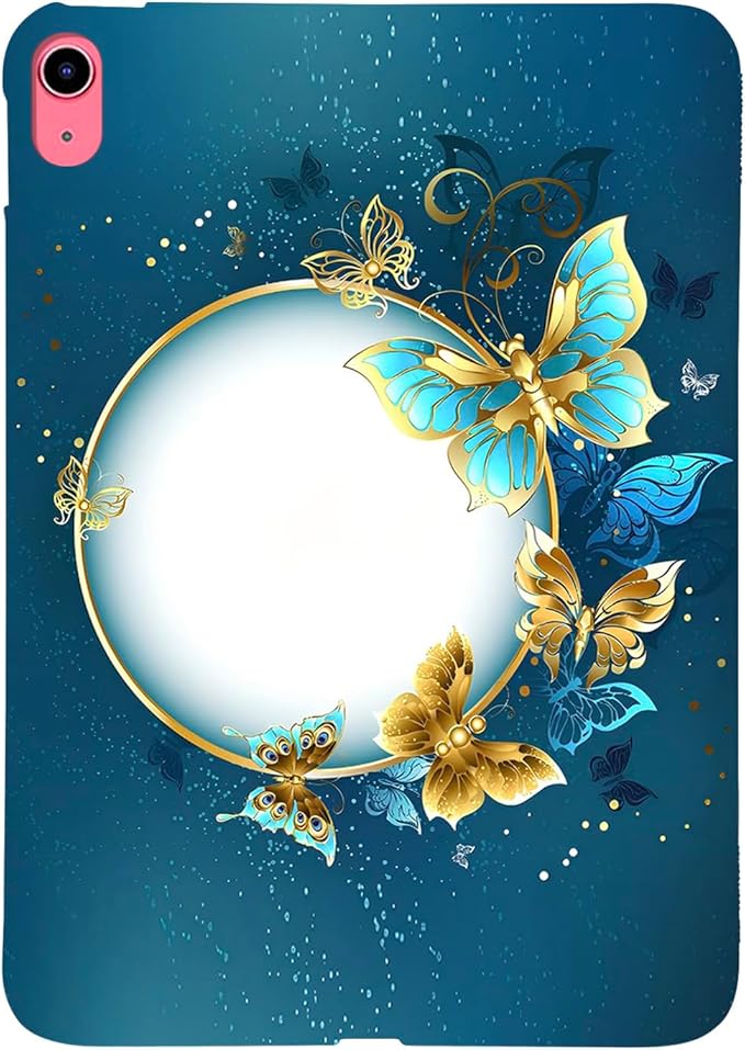 for Apple iPad (A16) 11th Generation Case 11 inch 2025 & iPad 10th Generation Case 10.9 inch 2022, Lightweight Soft TPU Back Shockproof Cover Silicone Bumper Shell, Gold Blue Butterfly