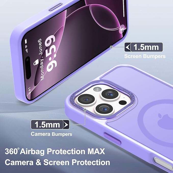 Newfuture Designed for iPhone 16 Pro Case with Magnetic [13 FT Military Drop Protection] [Compatible with Magsafe] Slim Translucent Matte Shockproof with Anti-Fingerprint Phone Case,Lilac Purple