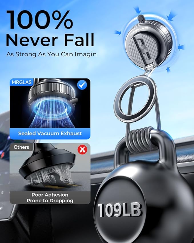 MRGLAS 2026 Upgraded 360° Rotation Vacuum Magnetic Phone Holder Stand,for Magsafe Suction Cup Phone Mount [109+LBS Strongest Suction & Magnetic] Adjustable Swivel Lock, for Your Car/Gym/Mirror/Kitchen