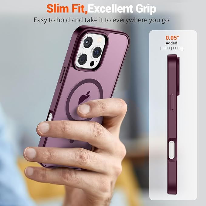 SUPFINE Magnetic for iPhone 16 Pro Case (Compatible with MagSafe) (Military Grade Drop Protection) Slim Translucent Matte Shockproof with Anti-Fingerprint Phone Case,Wine Red