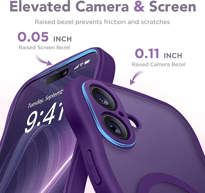 CAPRARO for iPhone 16 Case for Women Girls, Upgraded [Full Camera Protection] [Compatible with MagSafe] Cute Wave Translucent Matte Phone Case for iPhone 16, Deep Purple