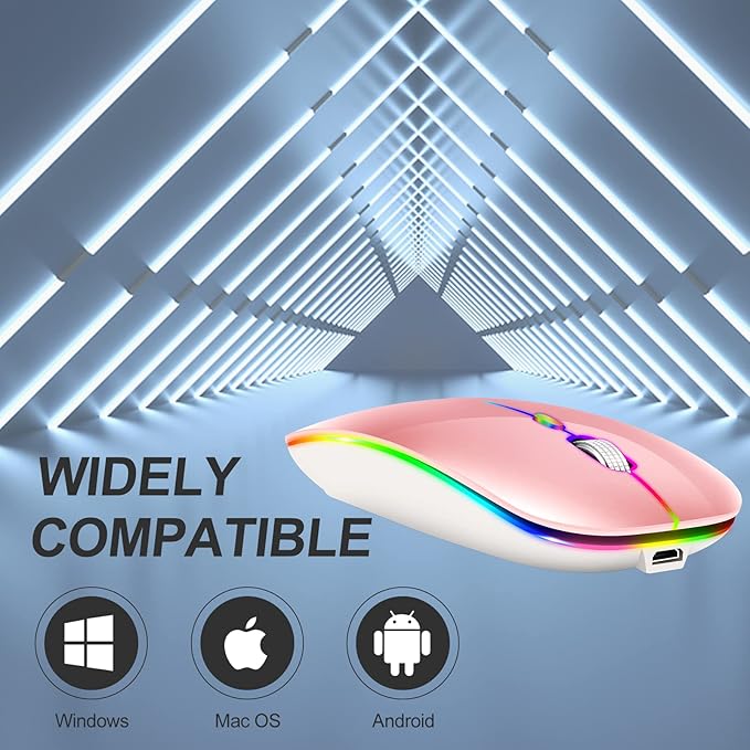 KLO Rechargeable Bluetooth 5.2/3.0/Type-C/USB-2.4G Mouse for MacBook/MacBook air/Pro/iPad, Wireless Mouse for Laptop/Notebook/pc/iPad/Chromebook (2/Pink)