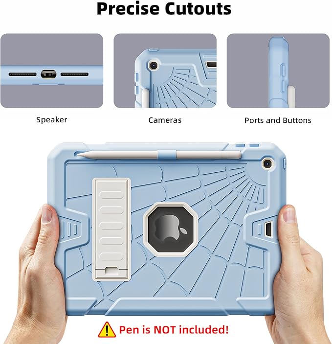 TSQQST iPad 9.7 Case for Kids with Glass Screen Protector | iPad 5th 6th Generation for Kids Boys Girls with Stand Pencil Holder| Shockproof Protective Case for iPad 5th 6th Gen 2017 2018 | Ice Blue