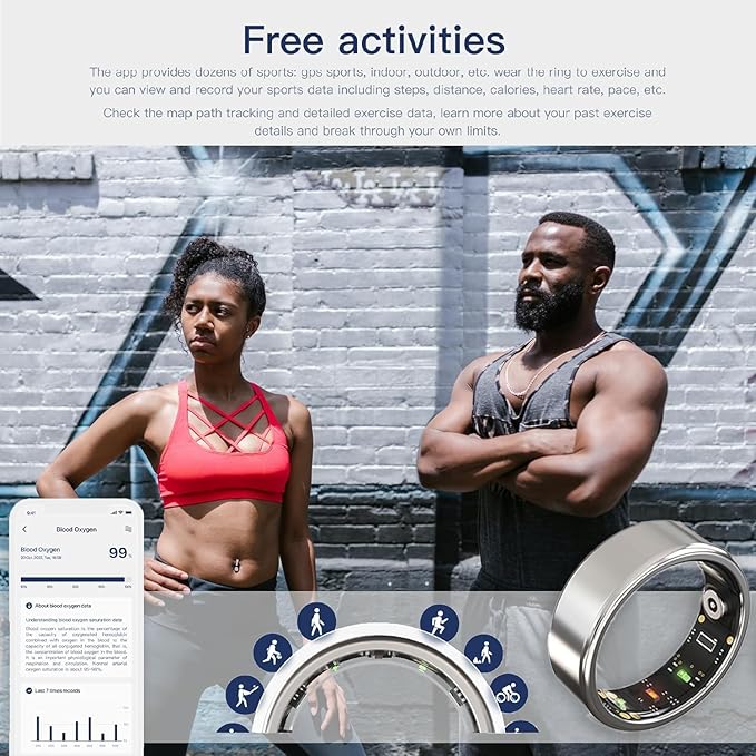 2026 Smart Ring for Women & Men Health Fitness Tracker for Daily Activity Workouts | Heart Rate Sleep Blood Oxygen Steps Cycle Monitoring Meditation | No Subscription Required (Black, #7)