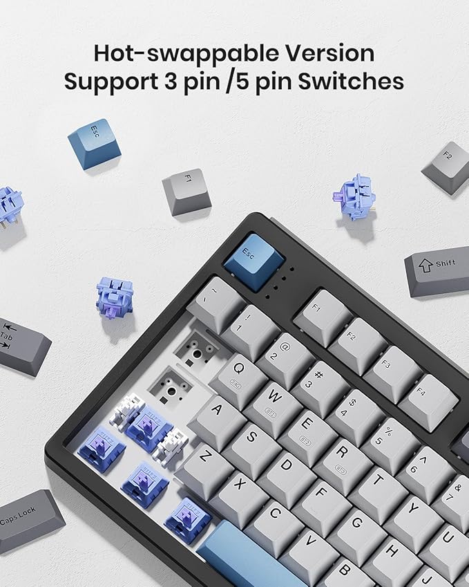 Kisnt KN104 Wireless Mechanical Gaming Keyboard, 100% Full Size 104 Keys with Number Pad, Custom RGB Backlit, Creamy Sound, Hot Swappable, Bluetooth/2.4GHz/USB-C for Win/Mac/PC (Carbon Black)