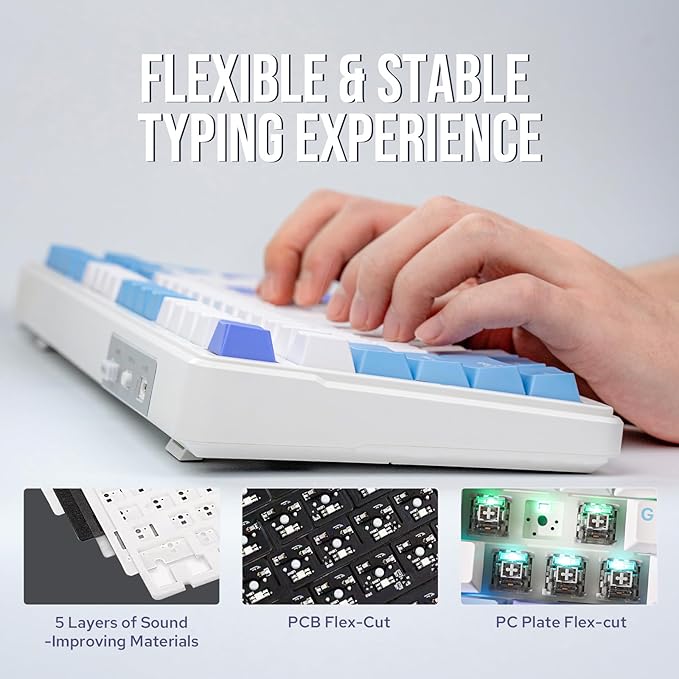 EPOMAKER x Aula F99 Wireless Mechanical Keyboard, Hot Swappable Gasket Custom Gaming Keyboard with Five-Layer Padding, BT/2.4GHz/USB-C, 8000mAh Battery (White Light Blue, Nimbus V3 Switch)