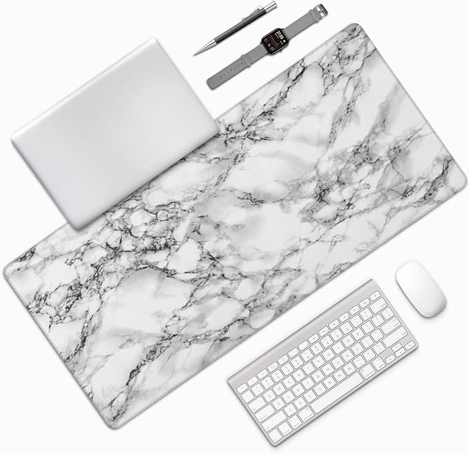 Black and White Marble Mouse Pads XXL Extended Mousepad with Stitched Edges Non-Slip Rubber Base Computer Keyboard Pad Desk Mat for Home Office Desk Decor, 35.4" X 15.7"