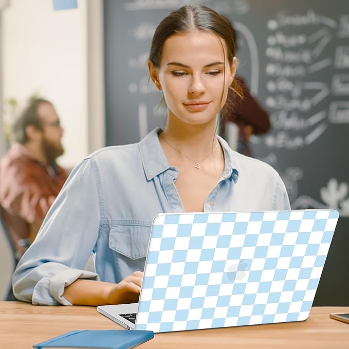 G JGOO Compatible with MacBook Air 13 inch Case 2026 2025-2022 M5 A3449 M4 A3240 M3 A3113 M2 A2681, Plastic Hard Shell for MacBook Air 13.6 inch Case +Keyboard Cover +Screen Protector, Blue Checkered
