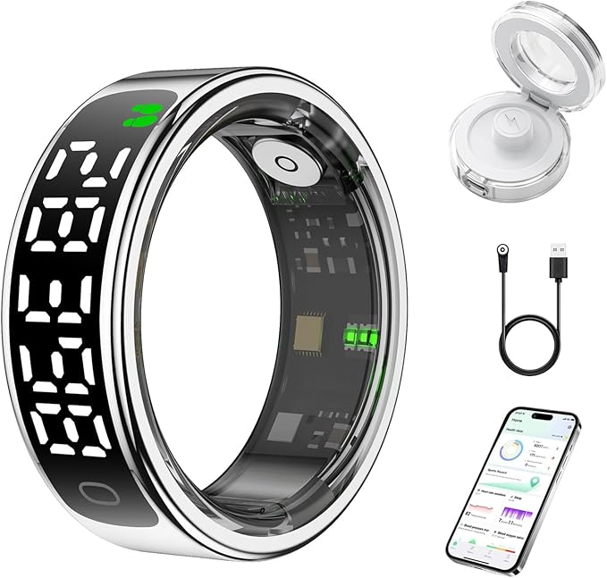 Smart Health Ring for Women Men, Smart Ring Fitness Tracker for iOS Android, Heart Rate, Blood Oxygen, Blood Pressure, Sleep Monitoring,5ATM Waterproof, No Subscription Fee (Silver, 11#)
