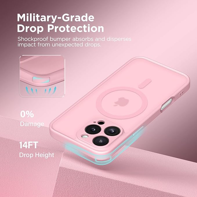 CAPRARO Magnetic Compatible with iPhone 16 Pro Max Case, Upgraded [Full Camera Protection] [Compatible with MagSafe] Protective Translucent Matte Women Phone Case Cover, Peach Pink