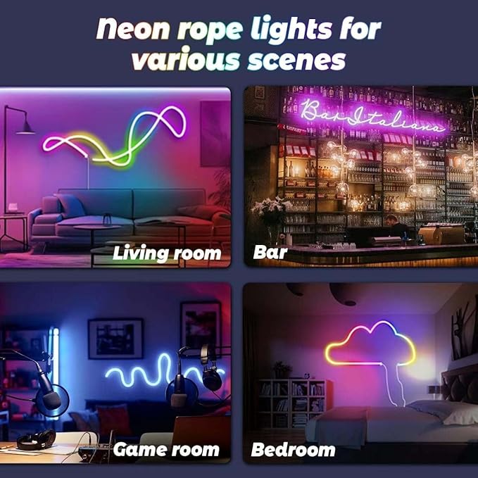L8star Neon Strip Lights, 32.8ft/10m LED Neon Rope Lights with Remote APP Control IP65 Waterproof Flexible Neon LED Strip Lights 24V RGB LED Neon Lights for Bedroom Indoors Outdoors Decor
