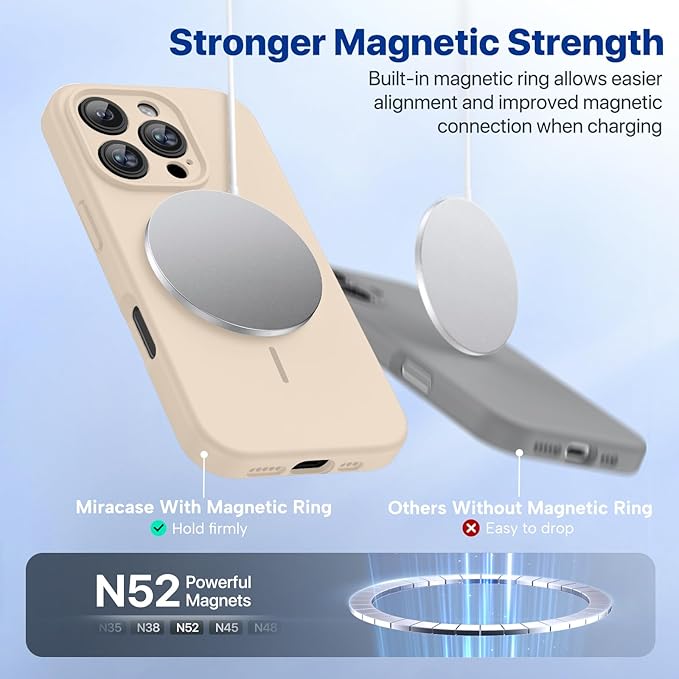 Miracase Magnetic for iPhone 16 Pro Max Case, [Soft Anti-Scratch Microfiber Lining], Compatible with MagSafe, Liquid Silicone Case Shockproof Drop Protection Phone Case for 16 ProMax,Sand
