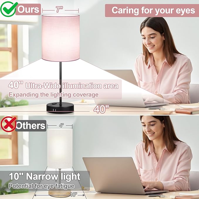 Lynnoland Set of 2 Touch Control Table Lamps, 3-Way Dimmable Bedside Nightstand Lamps for Bedroom Living Room Nursery, 800 Lumens 5000K Warmlight Bulbs Included