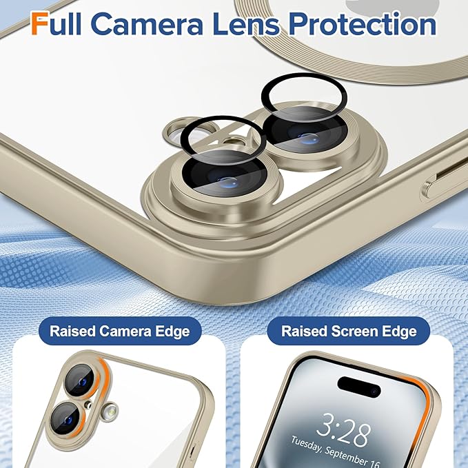 Hython Magnetic Clear for iPhone 16 Plus Case with Camera Lens Protector [Compatible with MagSafe] Luxury Plating Edge Slim Soft TPU Cover Protective Phone Case for iPhone 16 Plus, Matte Gray