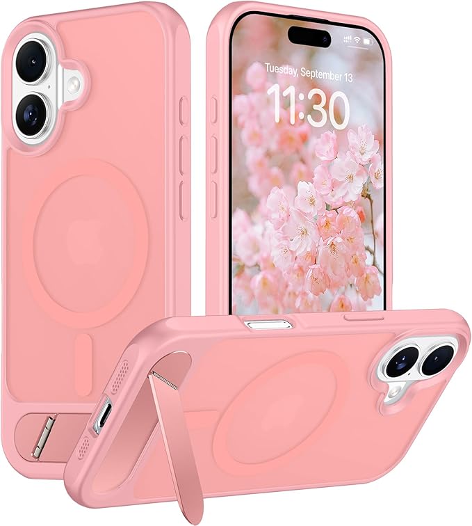 Magnetic Compatible with iPhone 16 Case, [Built-in Invisible Kickstand][Compatible with MagSafe][Military Grade Shockproof] Slim Translucent Matte Phone Case for iPhone 16 6.1"