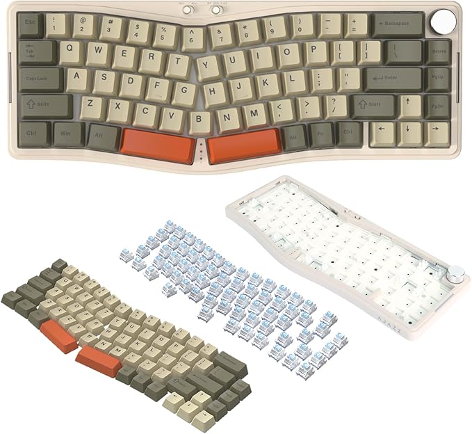 ATTACK SHARK AKS068PRO Wireless Mechanical Gaming Keyboard 65% Alice Layout Hot-swap Gasket with Wired/BT5.1/2.4Ghz RGB Backlit VIA Programmable Knob 3000mAh Battery Sea Salt Switch for Win/Mac(Gray)