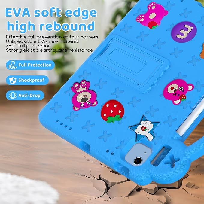 for iPad A16 11th 10th Generation Case 2025 2022 for Kids Boys, with Shoulder Strap Cute DIY Figures Kids Friendly Shockproof Handle Stand Protective Case Cover for Apple iPad 11th 10th Gen,SkyBlue