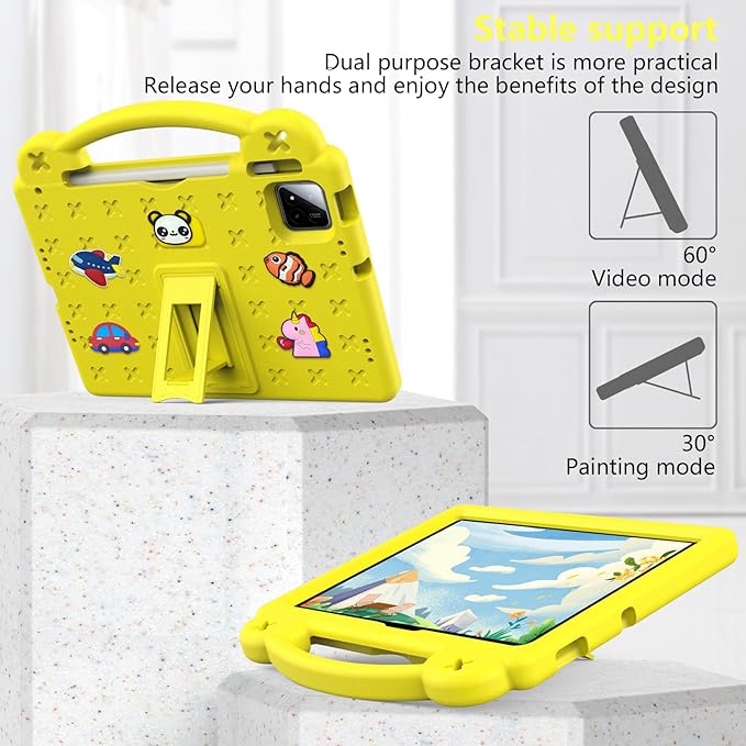 AKABEILA Compatible with Xiaomi Pad 7/Xiaomi Pad 7 Pro 11.2 inch 2024/Xiaomi Pad 8 2025 11.2 inch Tablet Case, Kids Friendly Universal Protective Case with Shoulder Strap & Stand Handle Yellow