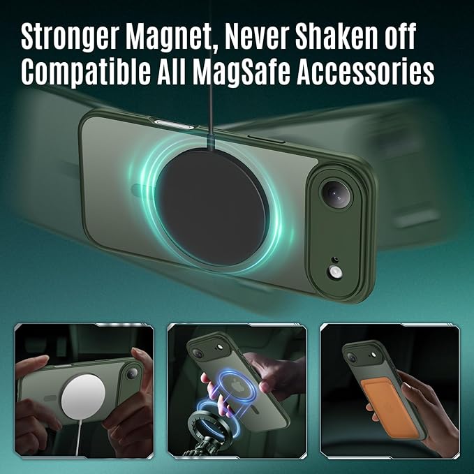 Symcele Designed for iPhone Air Case, Compatible with MagSafe, [Camera Protection] [15FT Military Drop Protection] Shockproof Translucent Matte Anti-Slip Thin Slim Phone Case, 6.5", Alpine Green