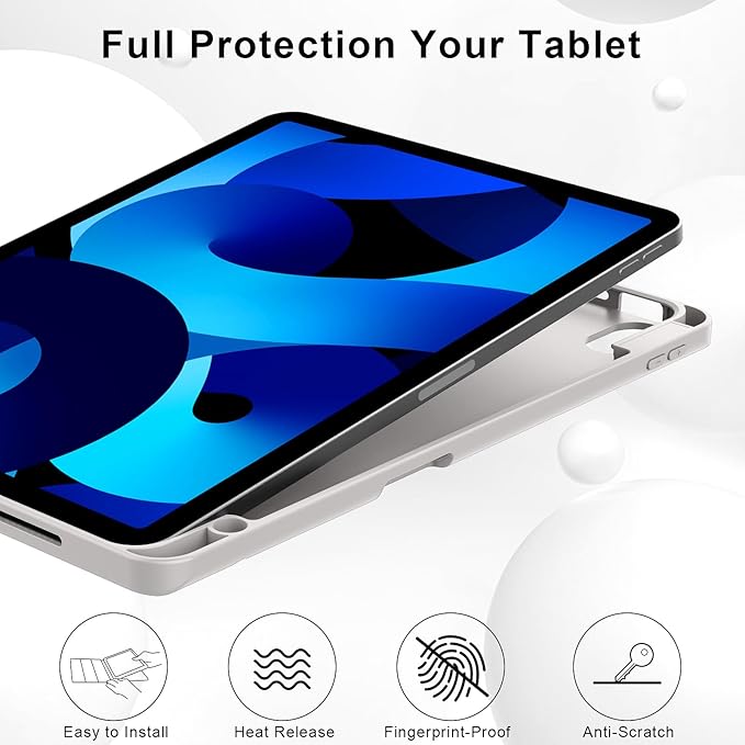 Case for iPad Air 11-Inch M4/M3/M2 2026/2025/2024, iPad Air 5/4 (2022/2020 5th/4th Generation 10.9-Inch) with Pencil Holder, Slim Stand Soft Back Support Touch ID, Auto Wake/Sleep, Gray