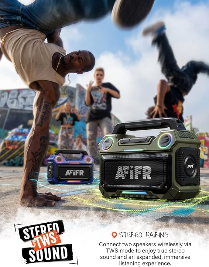 Outdoor Bluetooth Speaker, 160W Loud Bass! Rugged, IP67 Waterproof, 24H Playtime with Lights, Wireless TWS Pairing Portable Speakers for Party, Outsides, Travel, Beach, Garage (Jungle Moss)