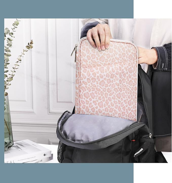 TiMOVO 9-11" Tablet Sleeve Bag for iPad 11-inch A16 2025, iPad 10.9"/10.2"| Air 11 Inch/5th/4th Gen. 10.9", Galaxy Tab A9+/A11Plus 11", Protective Bag with Pocket, Pink Leopard