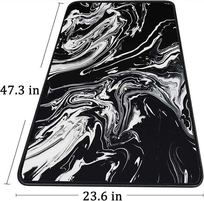 Large Extended Gaming Mouse Pad with Stitched Edges, 47.3 X 23.6 in Desk Pad Durable Non-Slip Natural Rubber Base, Waterproof Computer Keyboard Mat for Esports Pros, Gamer, Desktop, Black White