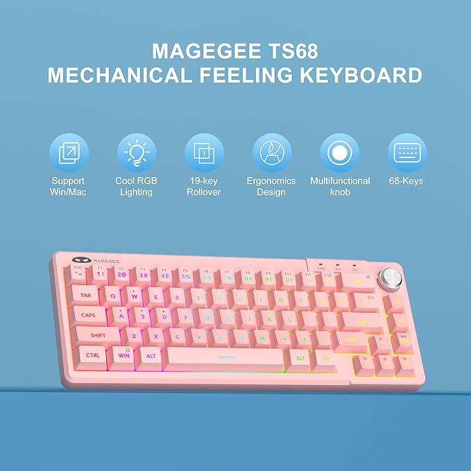 MageGee Mini 60% Gaming Keyboard, RGB Backlit Ultra-Compact Keyboard, TS68 Ergonomic Waterproof Mechanical Feeling Office Computer Keyboards for PC, MAC, PS4, Xbox ONE Gamer