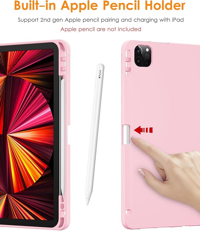 DTTO for iPad Pro 11 inch 4th/3rd/2nd/1st Generation 2022/2021/2020/2018 Case, Smart Slim Trifold Stand Soft TPU Back Cover with Built-in Pencil Holder, Also Fit iPad Air 5/4,Pink