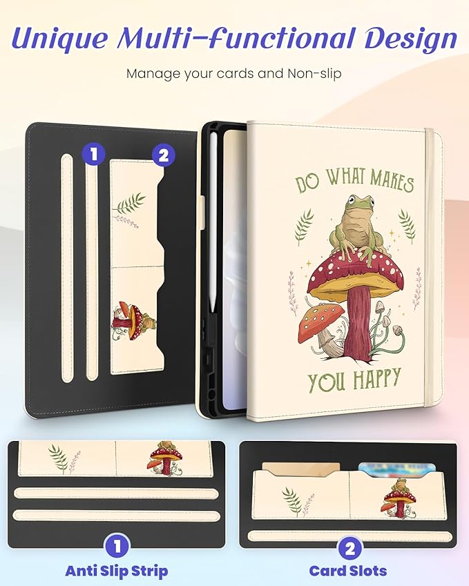 Kidcube for Samsung Galaxy Tab A9 Plus Case 11 Inch - for Women Girls Kids Cute Rotating Stand Folio Cover with Pencil Holder & Card Slot Cool Frog Mushroom Design for Samsung A9 Plus Tablet Cases