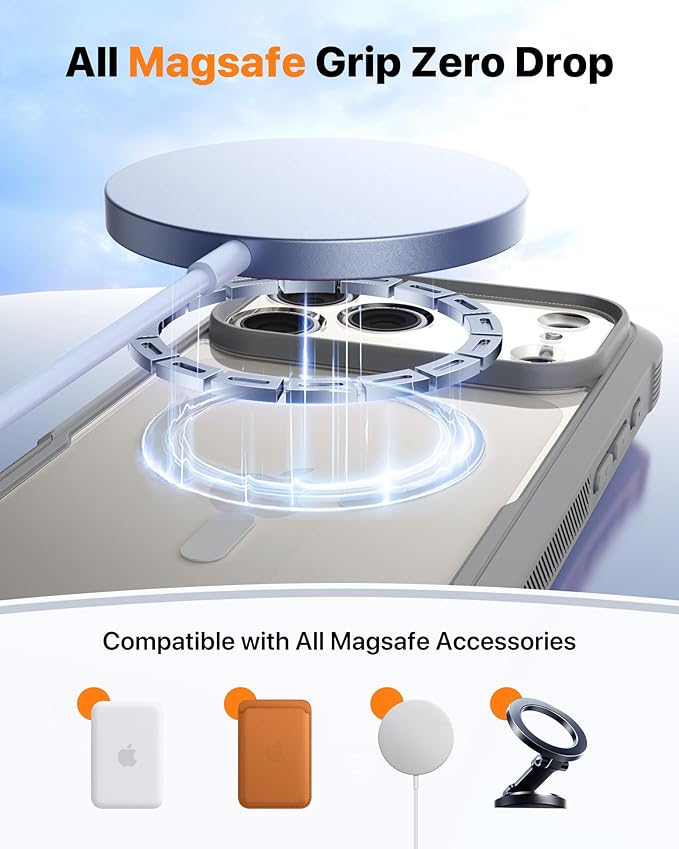Diaclara Magnetic Designed for iPhone 17 Pro Max Case Full Body Bumper,[Compatible with MagSafe] Military Drop Proof Cover with Built-in Touch Sensitive Anti-Scratch Screen Protector, Grey Titanium