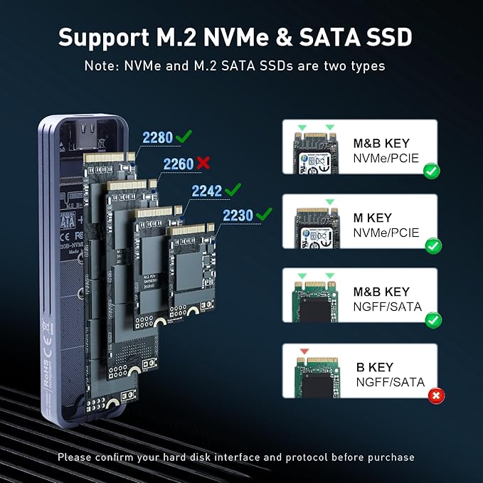 VCOM Fingerprint Encryption SSD Enclosure with LCD Screen, 10Gbps USB 3.2 Gen2 Hard Drive Case, Support M.2 NVMe & SATA SSD, Hardware Encrypted External Drive for Mac and Windows PC