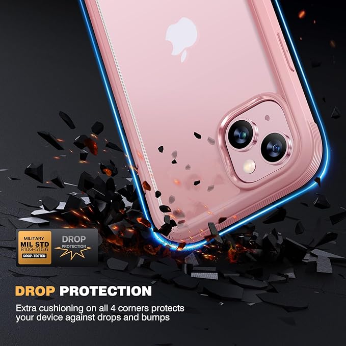 Diaclara Designed for iPhone 15 Case 6.1 Inch,Upgraded Full Body Rugged Clear Bumper Case with Built-in Privacy Screen Protector for iPhone 15,Pink