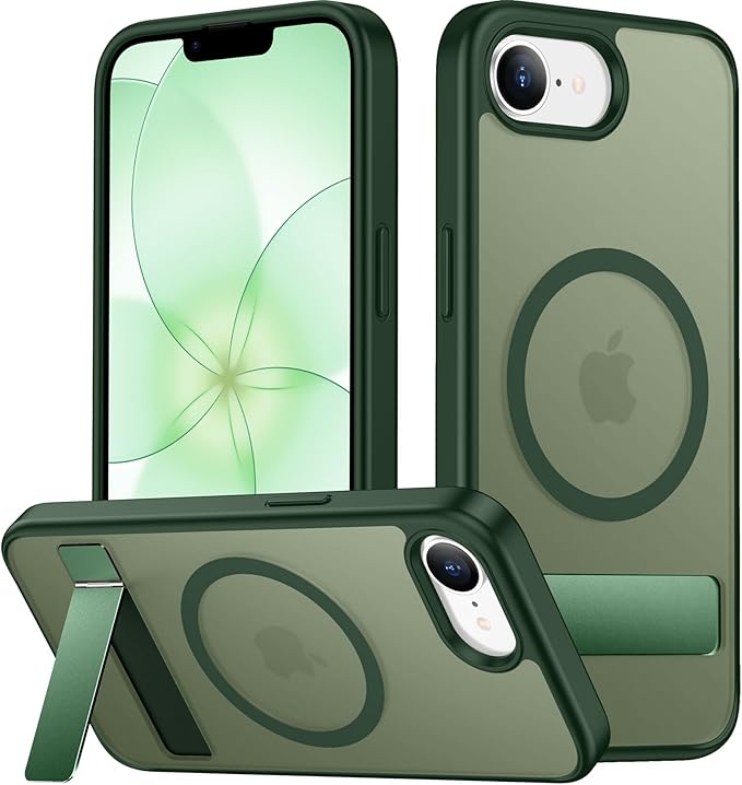 SPIDERCASE Magnetic for iPhone 17e Case for iPhone 16e Case, with [3 Stand Ways] [Military Grade Drop Protection] Invisible Stand Shockproof Slim Case for iPhone 17e/16e 6.1 inch, Green