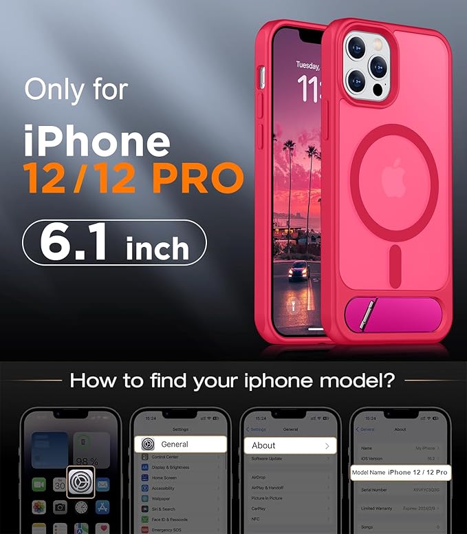 Magnetic Compatible with iPhone 12 Case & iPhone 12 Pro Case, [Built-in Invisible Kickstand][Compatible with MagSafe][Military Grade Shockproof] Slim Translucent Matte Phone Case 6.1"