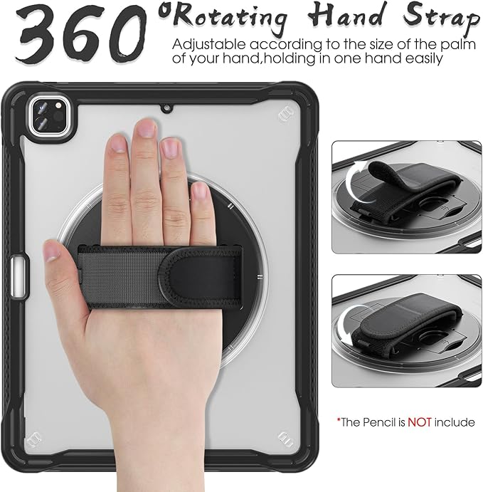 BRAECNstock case for iPad Air 13 Inch M4 2026/ M3 2025/ M2 2024 & Pro 12.9 inch 6th/5th/4th/3rd Generation 2022-2018 Cover with Screen Protector,Pencil Holder,360°Rotate Stand-Black