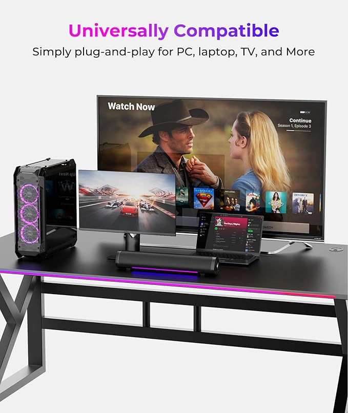 Computer Speakers for Desktop PC, Gaming PC Sound Bar, Plug and Play - USB Power with 3.5mm Audio, RGB Gradient Lighting, One-knob Control, for Computers/Laptops/Monitors