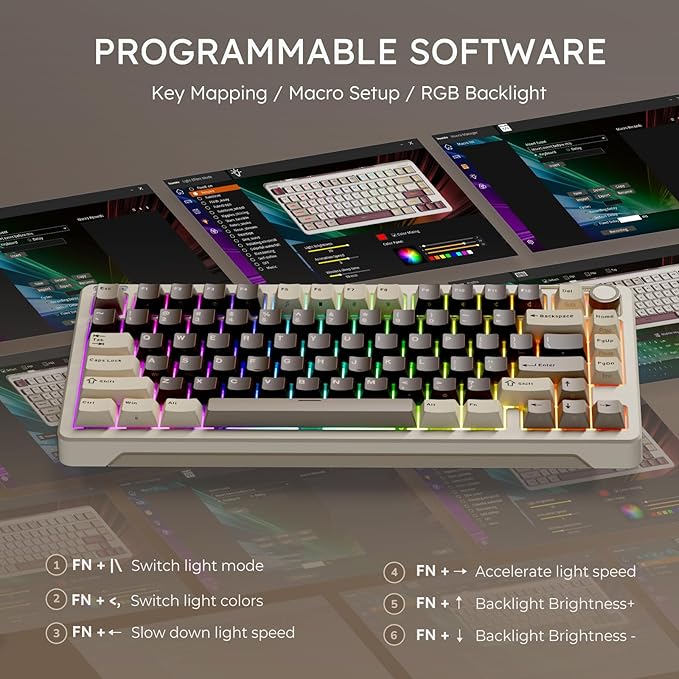 iLovBee B75 Wireless Mechanical Keyboard, 75% Percent Gaming Keyboard w/Bluetooth/2.4GHz/USB Wired, Creamy Hot Swappable Keyboards with Knob, Gasket Mounted PBT keycaps, Pre-Lubed Linear Switches