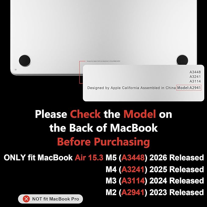 MEEgoodo Case for M5/M4/M3/M2 MacBook Air 15 inch Case 2026 2025 2024 2023, Laptop Shell Fit Model (A3448/A3241/A3114/A2941) for MacBook Air 15.3-inch, Black Polka Dots&Pink Bows