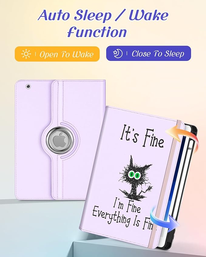 Kidcube for iPad 9th/8th/7th Generation Case 10.2 Inch - Women Girls Kid Cute Rotating Stand Folio Cover with Pencil Holder & Card Slot Girly Kawaii Cat Unique Design for iPad 9th/8th/7th Gen Cases