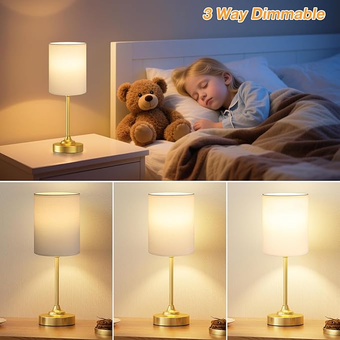 Dicoool Touch Bedside Table Lamps for Bedroom - 3 Way Dimmable Gold Nightstand Lamp, Small Desk Lamp for Office, Living Room, Dorm Room, Reading