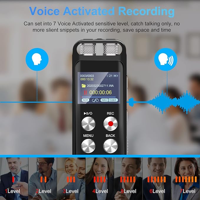72GB Digital Digital Voice Recorder: Voice Activated Recorders with Playback, Audio Recording Device for Lectures Meetings, Dictaphone Sound Portable Tape Recorder with Password | USB