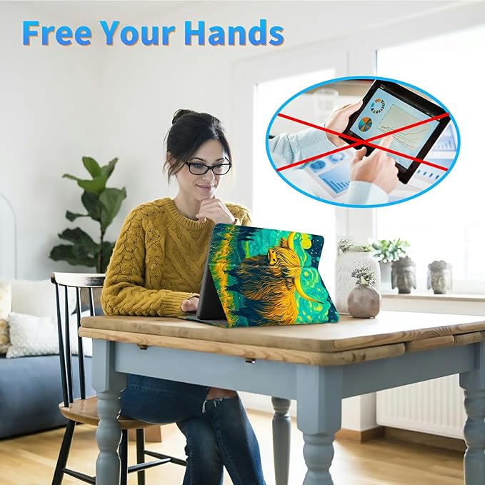 for Kindle Scribe 10.2 Inch 2022/2024 Released Tablet Case, Slim Kickstand Stand Leather Smart Cover with Auto Wake/Sleep, Clouds of Yellow Cow