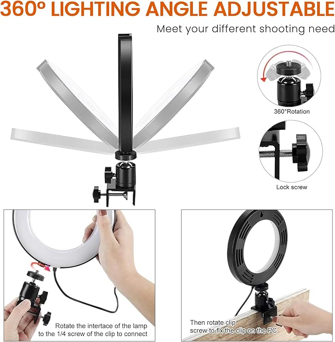 2 in 1 LED 6" Ring Light with Tripod Stand & Clamp for YouTube Video and Makeup, Mini LED Camera Light with Cell Phone Holder Desktop Lamp with 3 Light Modes & 11 Brightness Level