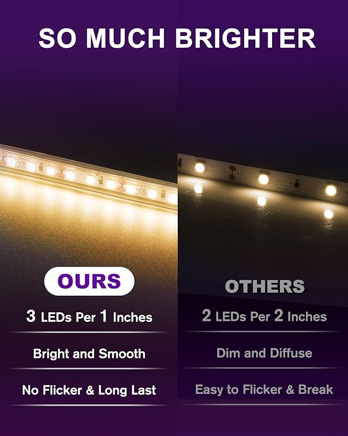 Outdoor LED Strip Lights Waterproof 3000K, 16.4ft IP67 High Density LED Tape Light, 600 LEDs/Reel, 252~300LM/ft, UL-Listed, 12V Dimmable Rope Lights for Home, Balcony, Roof, Backyard, Patio, Garden